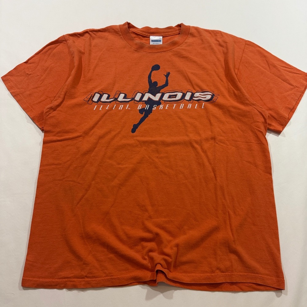 Perrin Illinois Basketball T-Shirt Men Large Orange Short Sleeve Graphic Tee